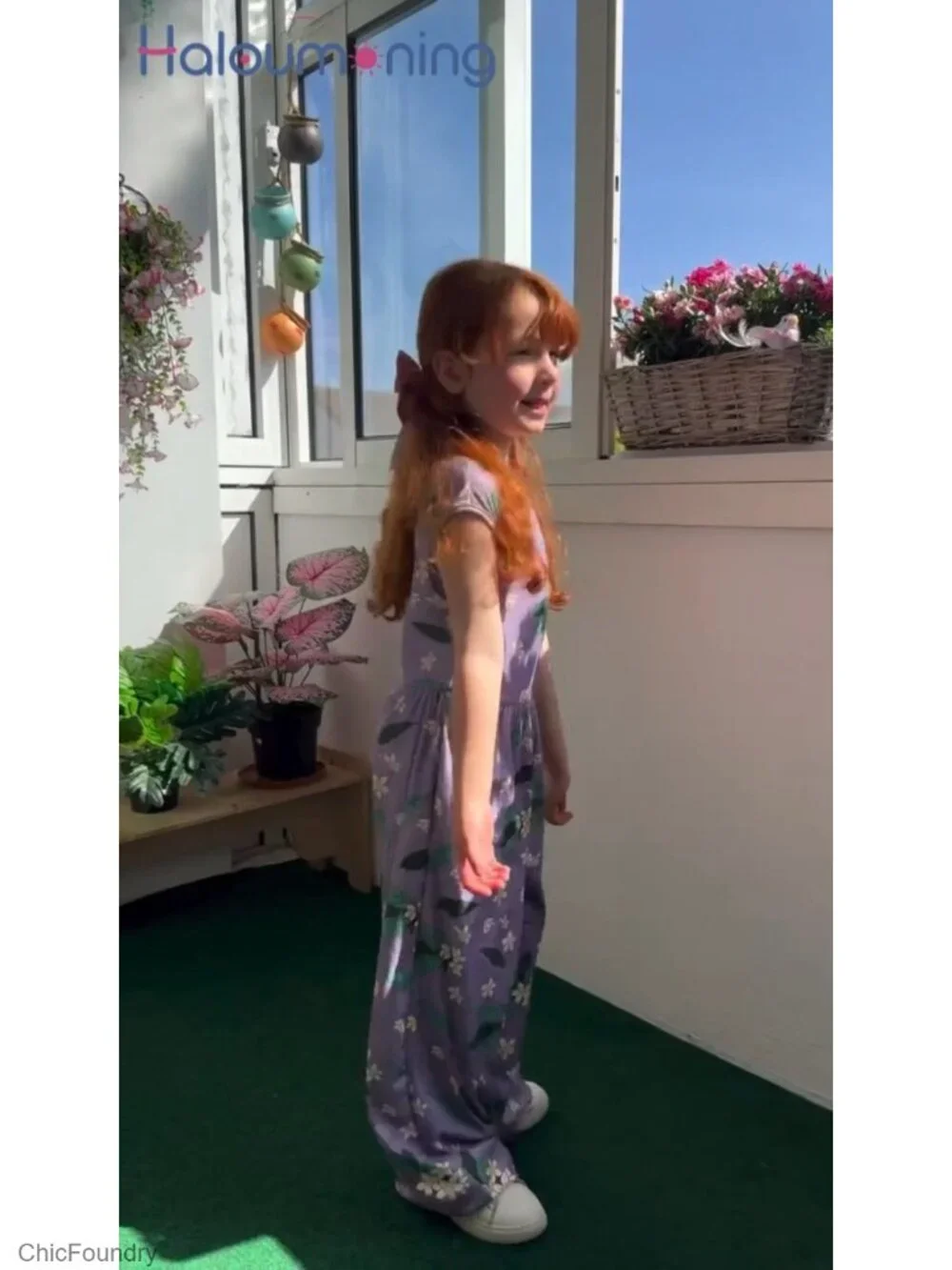 Girls Ribbed Cap Sleeve Wide Leg Jumpsuit Floral Print